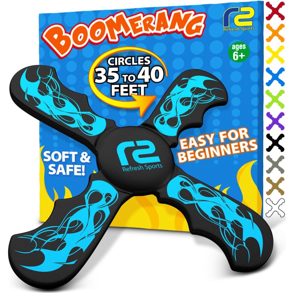 Refresh Sports Boomerang for Kids & Adults - Soft, Durable, Easy to Throw & Catch - Ages 4-8 - Outdoor, Beach, Pool Play - Jet Black
