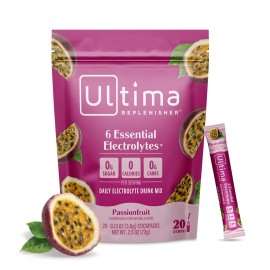 Ultima Replenisher Daily Electrolyte Powder Drink Mix - Sugar Free - Passionfruit, 20 Stickpacks - Hydration Packets with 6 Electrolytes and Trace Minerals - Keto Friendly, Non-GMO