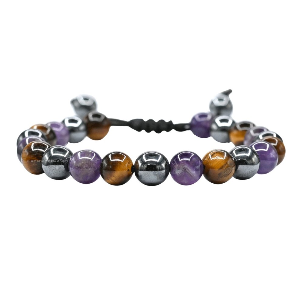 Amazing Gemstone Quit Smoking Cessation Quit Vaping Aid Bracelet - Hematite Tiger Eye Amethyst Bracelet Set for Men Women Healing Calming Anxiety Stress Relief Gifts Pulseras Para Hombres Mujer