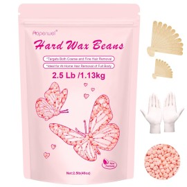 Auperwel Wax Beads 2.5lb,Hard Wax Beads Suitable for Brazilian Bikini & Coarse Hair, Sensitive Skin Hard Wax for Hair Removal (Face/Body/Armpit), Refill Wax Bags for At-Home Waxing (Rose)