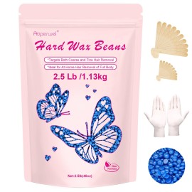 Wax Beads for Sensitive Skin Hair Removal - 2.5lb Hard Wax Pearls with 20 Sticks for Brazilian, Bikini, Back, and Chest, Painless Refill for Waxing Kit (Chamomile)