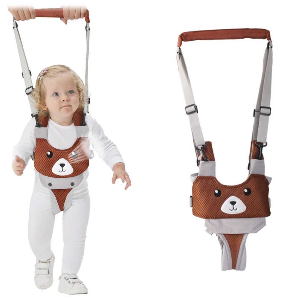 IULONEE Baby Walking Harness Breathable Handheld Kids Toddler Helper Assistant Adjustable Infant Walker Help Baby Walk Stand Up Child Learning Belt for 8-24 Month Old Babies Activity (Brown)