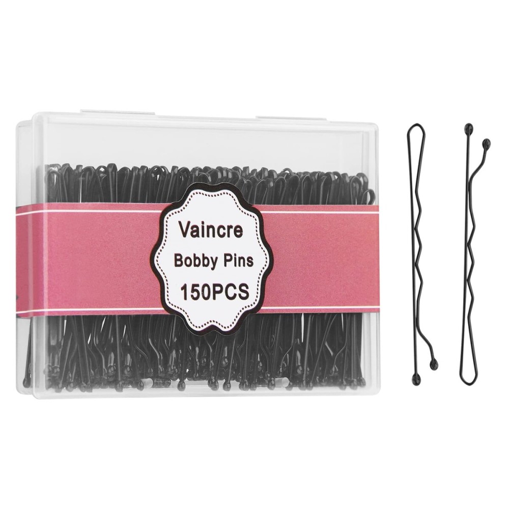 Vaincre Black Bobby Pin for Buns, 150 Count Hair Pins Bulk with Storage Case, Pain-Free Hair Clips for Women and Girls (Black, 2 inch)