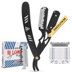 BEAUTICONE Straight Razors for Men, Straight Edge Razor, 100 Single Edge Blades, Stainless Steel, Barber Razor for Men\'s Shaving, Barber Shaving Knife, Swinglock