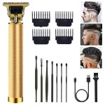 Hair Clippers for Men, Hair Trimmer T Blade Trimmer Zero Gapped Trimmer, Cordless Rechargeable Beard Trimmer Shaver Hair Cutting Kit with Ear Spoon Tool Set (Gold)