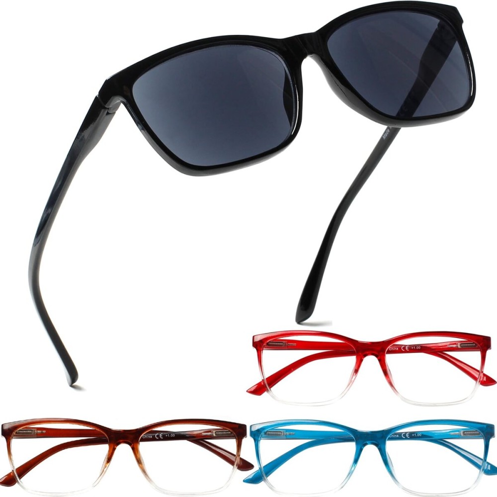 Henotin 4 Pack Ladies Reading Glasses Blue Light Blocking Spring Hinge Readers Anti Eyestrain Computer Eyeglasses (Mix Color, 1.0)