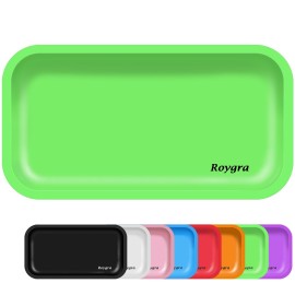 roygra Rolling Tray, Large Metal Tray, Cigarette Pre Roll Smoking Accessories, Portable Matte Rolling Trays for Smokers, Home Table Decor, Patio Decorations, 10.6 x 6.3 inch - Green