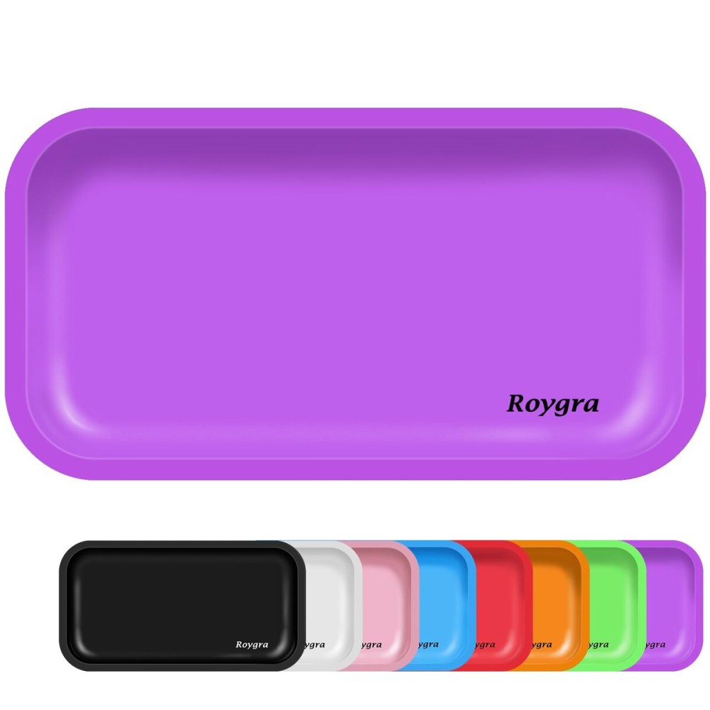 roygra Rolling Tray, Large Metal Tray, Cigarette Pre Roll Smoking Accessories, Portable Matte Rolling Trays for Smokers, Home Table Decor, Patio Decorations, 10.6 x 6.3 inch - Purple