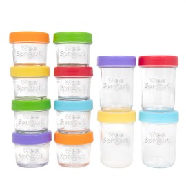 WeeSprout Glass Baby Food Storage Jars - 12 Set, 4 oz/8 oz Baby Food Jars, Plastic Lids, Freezer Storage, Reusable Small Glass Baby Food Containers, Microwave & Dishwasher Safe, for Infant & Baby Food