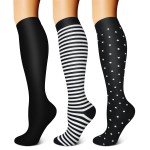 FEYHAY Copper Compression Socks (3 Pairs) 15-20 mmHg is BEST Graduated Athletic & Daily for Men & Women Running Travel (Small-Medium, 10 Stripe)