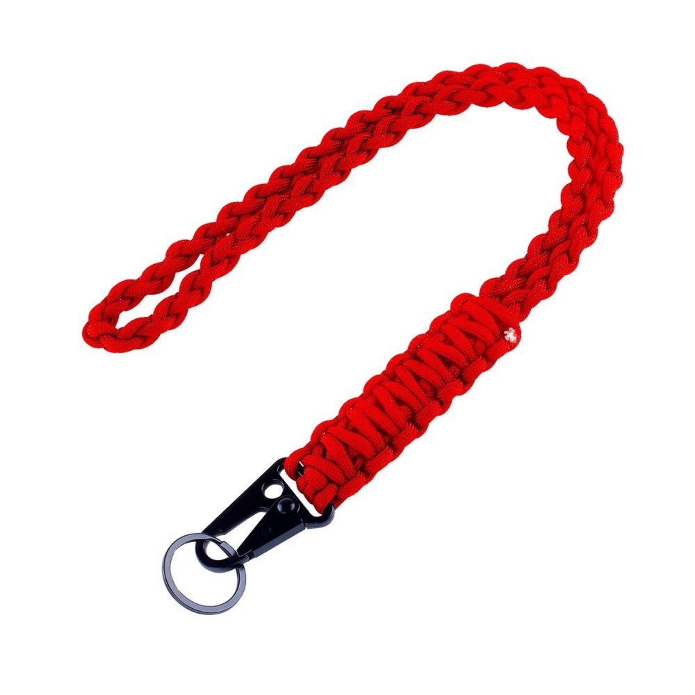 Heavy Duty Braided 550 Paracord Neck Lanyard Keychain for Men Women Outdoor Survival, Parachute Rope Necklace Keychains with HK Clip Key Ring for ID Card Badge Holder, Camera, Wallet and Keys (Red)