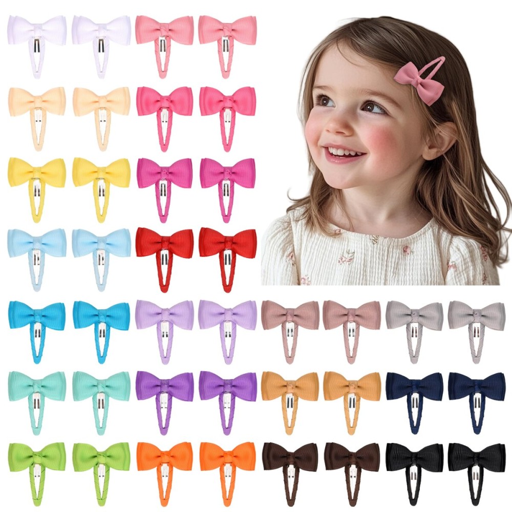 Ruyaa Hair Clips, 40-Pack Premium Quality Lightweight Hair Bows Snap Clips in 20 Colors, Baby Barrettes, Hair Pins, Hair Bows for Pigtails, Hair Accessories for Kids Children