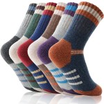 EBMORE Kids Merino Wool Hiking Socks Boys Toddlers Girls Winter Thermal Thick Warm Boot Cushion Ski Snow Gift Socks Stocking Stuffers 6 Pairs (Three Stripe,8-12 Years)