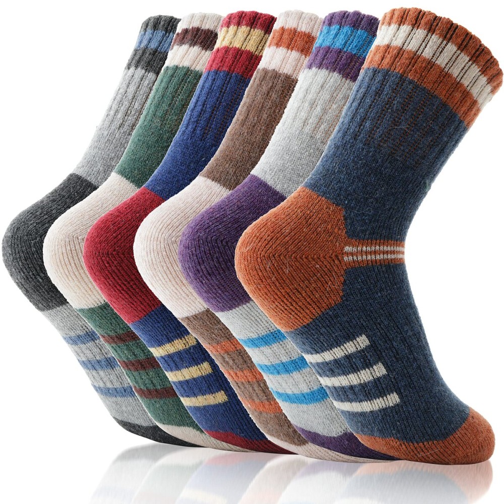 EBMORE Kids Merino Wool Hiking Socks Boys Toddlers Girls Winter Thermal Thick Warm Boot Cushion Ski Snow Gift Socks Stocking Stuffers 6 Pairs (Three Stripe,1-3 Years)