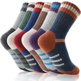 EBMORE Kids Merino Wool Hiking Socks Boys Toddlers Girls Winter Thermal Thick Warm Boot Cushion Ski Snow Gift Socks Stocking Stuffers 6 Pairs (Three Stripe,1-3 Years)