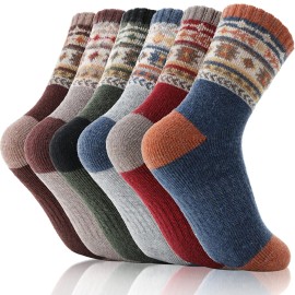 EBMORE Kids Merino Wool Hiking Socks Boys Toddlers Girls Winter Thermal Thick Warm Boot Cushion Ski Snow Gift Socks Stocking Stuffers 6 Pairs (Nordic,8-12 Years)