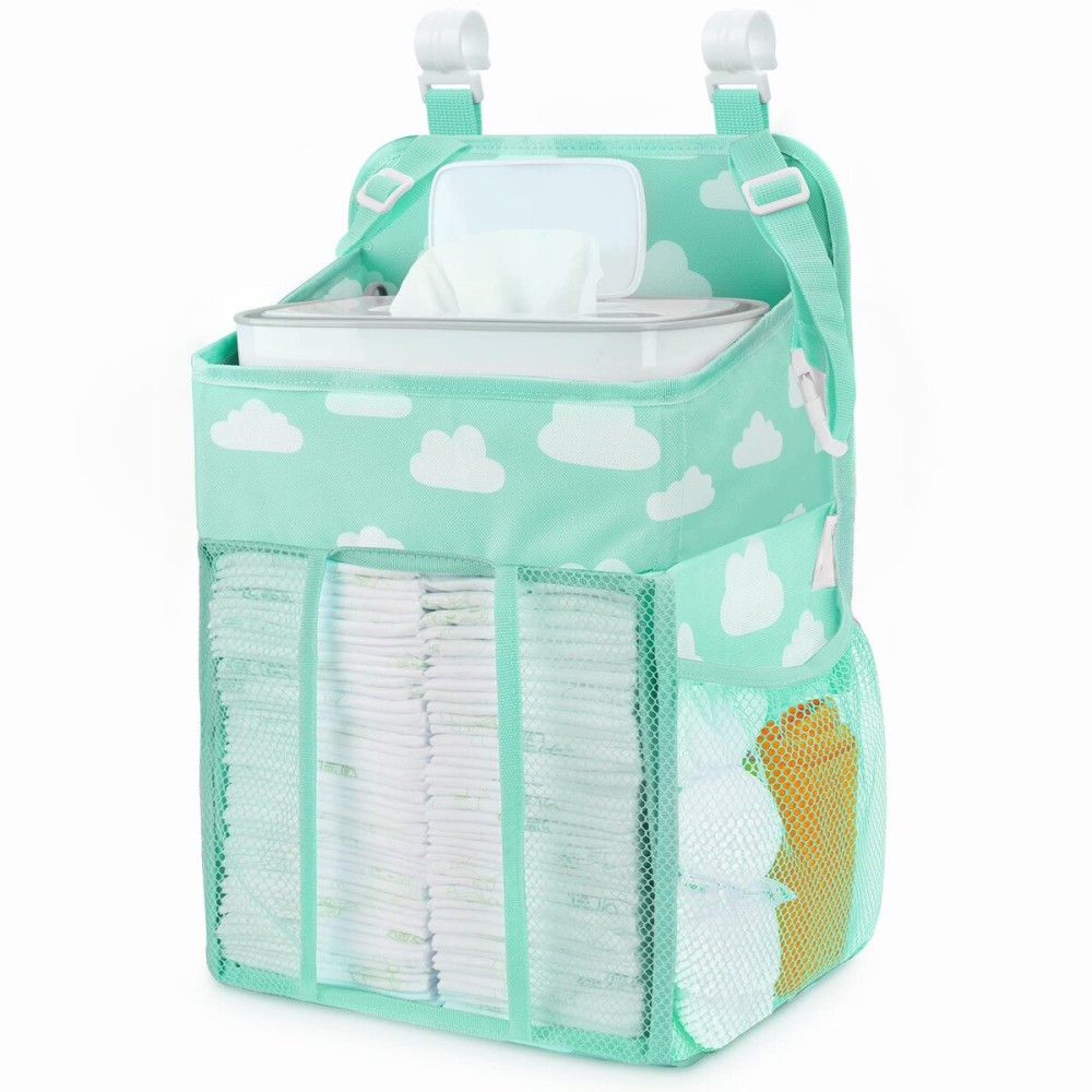 Maliton Hanging Diaper Caddy Organizer - Diaper Stacker Organizer for Changing Table, Crib, Playard & Nursery Organization Diaper Holder Baby Shower Gifts for Newborn (Blue-Green)