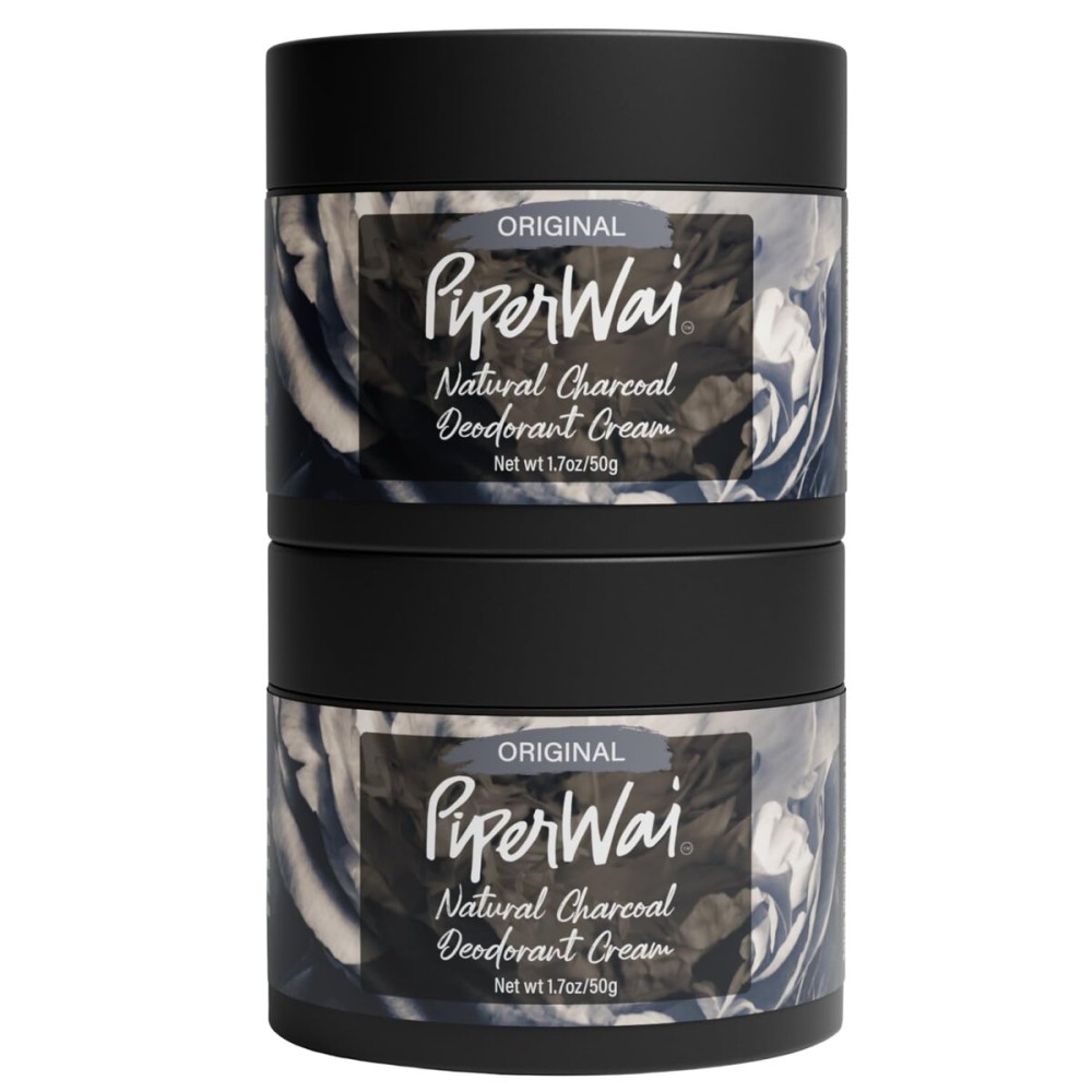 PiperWai Natural Deodorant Cream for Women & Men | Aluminum Free with Activated Charcoal & Magnesium | Vegan Shark Tank Product | 2 oz Scented Jar 2-Pack