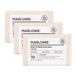 MARLOWE. No. 102 Body Scrub Soap 7 oz (3 Bars), Oud Wood, Exfoliating Soap Bar with Shea Butter, Olive Oil & Green Tea Extracts, Cleanses, Smooths & Revitalizes Skin, Earthy & Smoky Scent