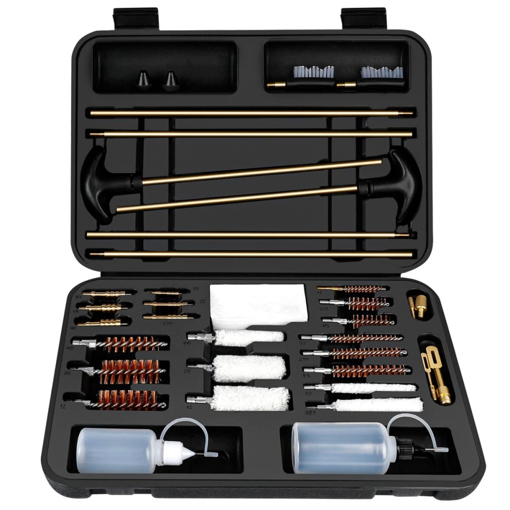 Laziiey Universal Gun Cleaning Kit, Rifle Cleaning Set with Reinforced Brass Rods, Brass Jags and Slotted Tips