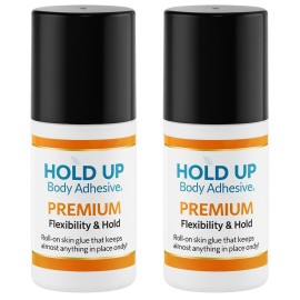 Hold Up Body Adhesive Premium - Body Glue for Dancers Roll On Skin Adhesive for Compression Socks Thigh Highs Costumes Clothing Lingerie Fashion Cosplay - 2 oz Roll On, 2-Pack