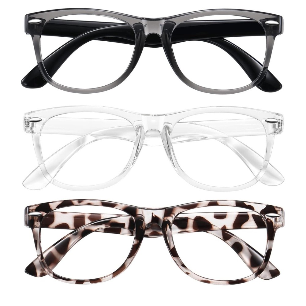 Okany Blue Light Glasses for Kids 3 Pack Blue Light Blocking Glasses for Teen Boys Girls Age 3-10,Computer Screen Gaming TV Phone Glasses Anti Glare,UV & Eye Strain (Grey Black+Transparent+Leopard)