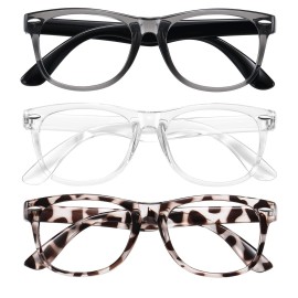 Okany Blue Light Glasses for Kids 3 Pack Blue Light Blocking Glasses for Teen Boys Girls Age 3-10,Computer Screen Gaming TV Phone Glasses Anti Glare,UV & Eye Strain (Grey Black+Transparent+Leopard)