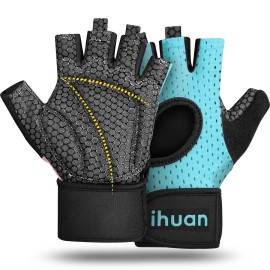 ihuan Breathable Weight Lifting Gloves: Fingerless Workout Gym | Wrist Support | Enhance Palm Protection | Extra Grip for Fitness| Training | Rowing | Pull-ups