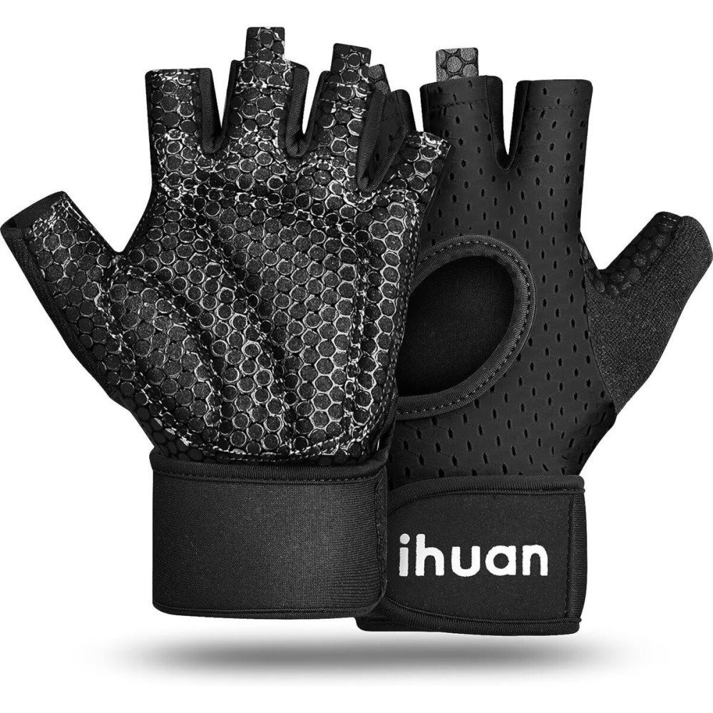ihuan Breathable Weight Lifting Gloves: Fingerless Workout Gym | Wrist Support | Enhance Palm Protection | Extra Grip for Fitness| Training | Rowing | Pull-ups