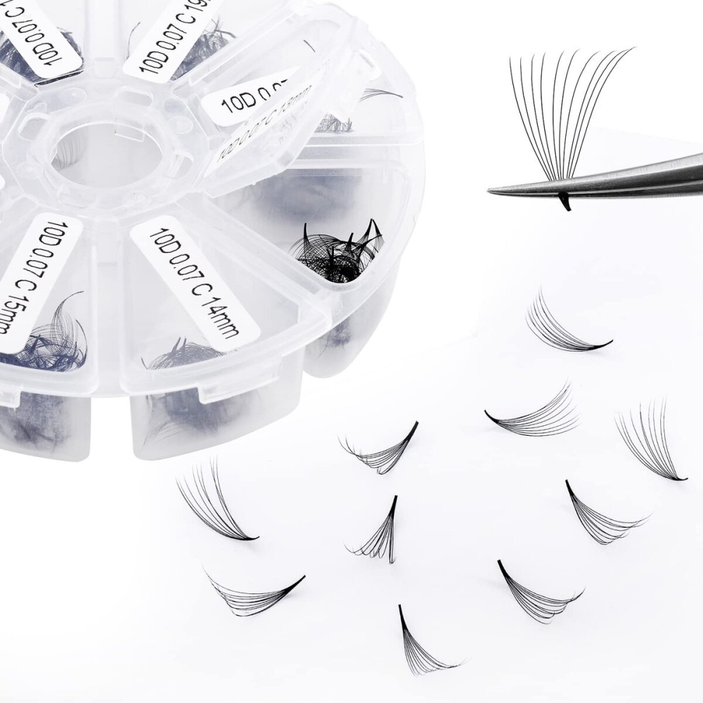 Premade Fans Short Stem 500 PCS 10D Eyelash Extensions 0.07mm C/D Curl 13-20mm Mixed Length WENDY LASHES Russian Volume Pre-made Lash Extension (500PCS-10D-0.07-D, 13-20mm mixed tray)