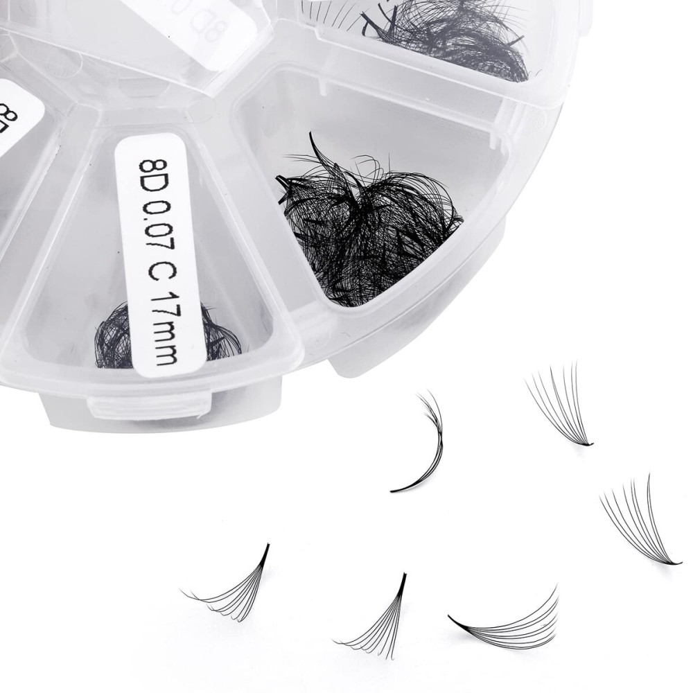 Premade Fans Eyelash Extension 500 Fans Loose Volume Lashes Mutiple Options 8D Pre-made Fans 0.07mm Thickness C/D Curl 9-16mm/13-20mm Volume Eyelash Extensions(500PCS-8D-0.07-D, 13-20mm mixed tray)