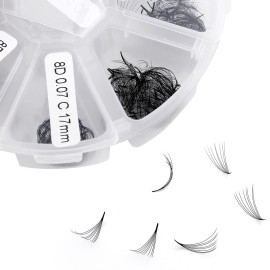 Premade Fans Eyelash Extension 500 Fans Loose Volume Lashes Mutiple Options 8D Pre-made Fans 0.07mm Thickness C/D Curl 9-16mm/13-20mm Volume Eyelash Extensions(500PCS-8D-0.07-D, 13-20mm mixed tray)