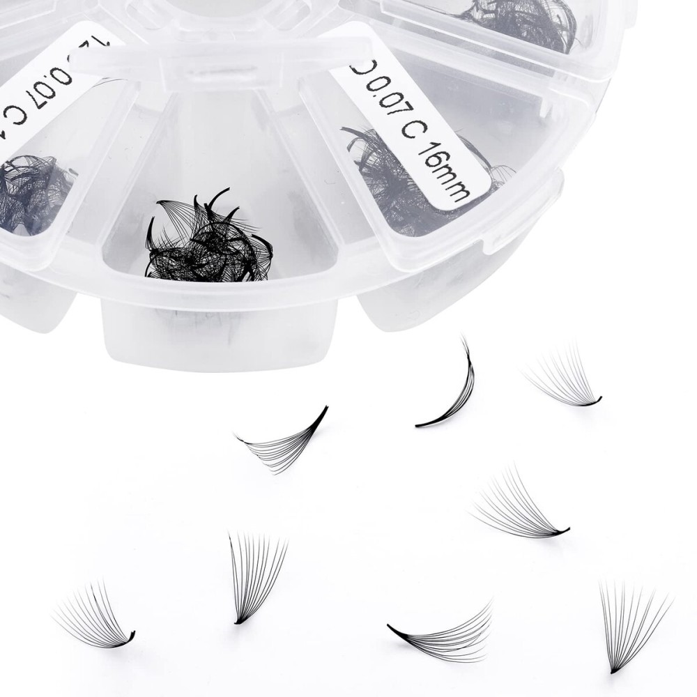 Volume Lash Extensions 12D Premade Fans 500 PCS 0.07mm Thickness 9-16mm Mixed C/D Curl Premade Volume Eyelash Extensions Pointed Base Fans by WENDY LASHES (500PCS-12D-0.07-C, 9-16mm Mixed Tray)
