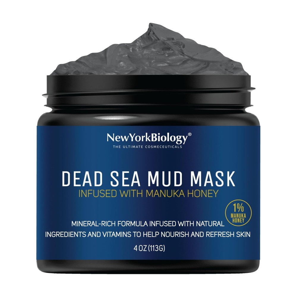 New York Biology Dead Sea Mud Mask for Face and Body | with Manuka Honey | Spa Quality Pore Refiner for Oily Skin | Natural Skincare for Women & Men | Tighten Skin for A Healthier Complexion | 4 oz