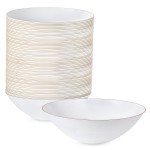 PLASTICPRO White Plastic Floral Design Party Plates With Gold Rim Premium heavyweight Elegant Disposable Tableware Dishes (120, 16 OUNCE BOWLS)