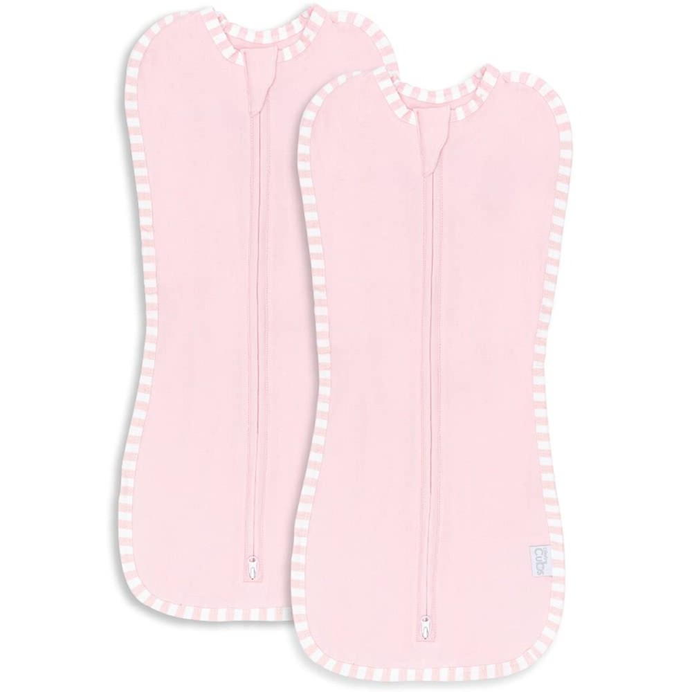 Comfy Cubs Swaddle Blanket Baby Girl Boy Easy Zipper Wrap 2 Pack Newborn Infant Sleep Sack (Large 3-6 Months, Pink)