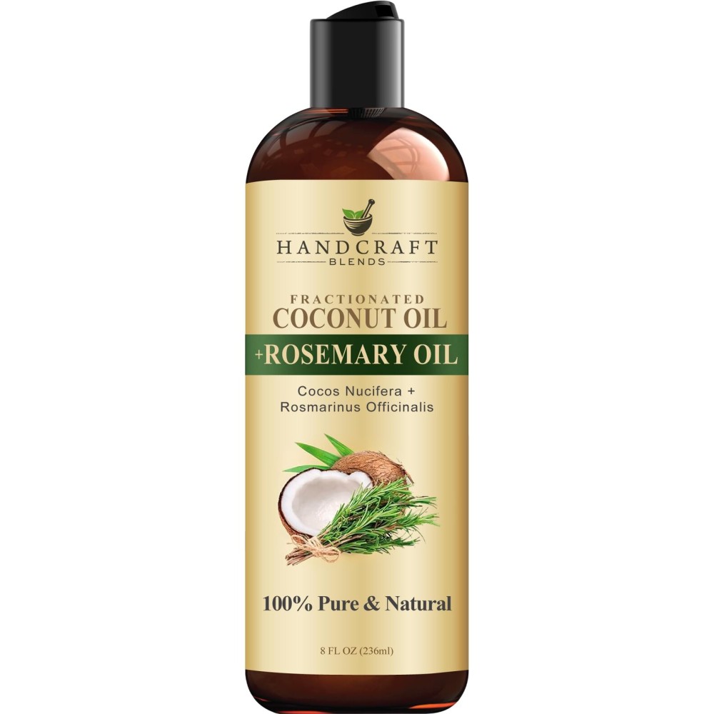 Handcraft Blends Fractionated Coconut Oil Infused with Rosemary - 8 Fl Oz - 100% Pure and Natural - Premium Grade Carrier for Skin, Hair and Massage