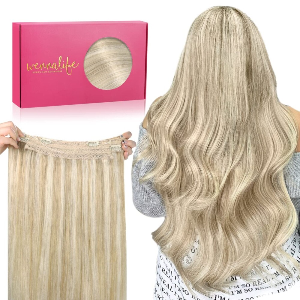WENNALIFE Wire Hair Extensions (Increase 50% Lifespan) 12 inch 70g Dirty Blonde Highlighted Bleach Blonde Remy Hair Extensions Invisible Transparent Wire Straight Real