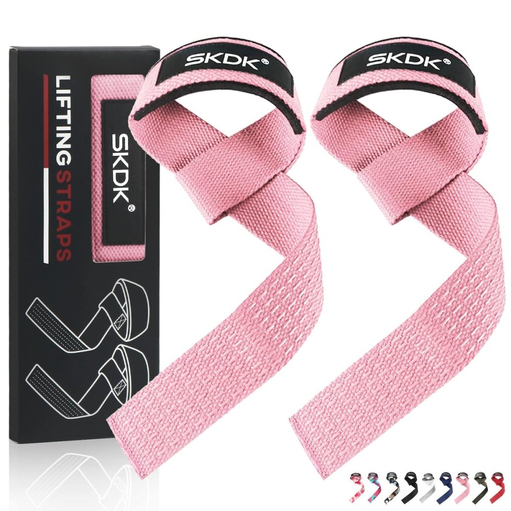 SKDK Cotton Hard Pull Wrist Lifting Straps Grips Band-Deadlift Straps with Neoprene Cushioned Wrist Padded and Anti-Skid Silicone - for Weightlifting, Bodybuilding, Xfit, Strength Training