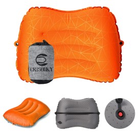 Crisonky Camping Pillow - Inflatable Pillow - Travel Pillows for Backpacking & Airplane, Lumbar Support 2.0 Blow Up Pillows, Ultralight Compressible, Comfortable, Ergonomic Pillow