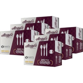 Party Bargains White Plastic Cutlery 2160 pcs: 1080 Forks, 720 Spoons, 360 Knives. Argyle Design, Heavy Duty & Solid Disposable Silverware Utensils Combo Pack Set for Weddings, Buffets, Luncheons