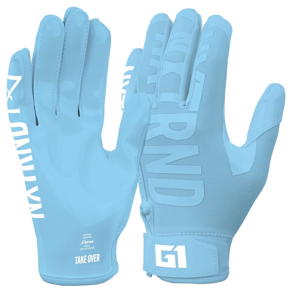 Nxtrnd G1 Youth Football Gloves, Kids Sticky Receiver Gloves (Columbia Blue, Youth Medium)