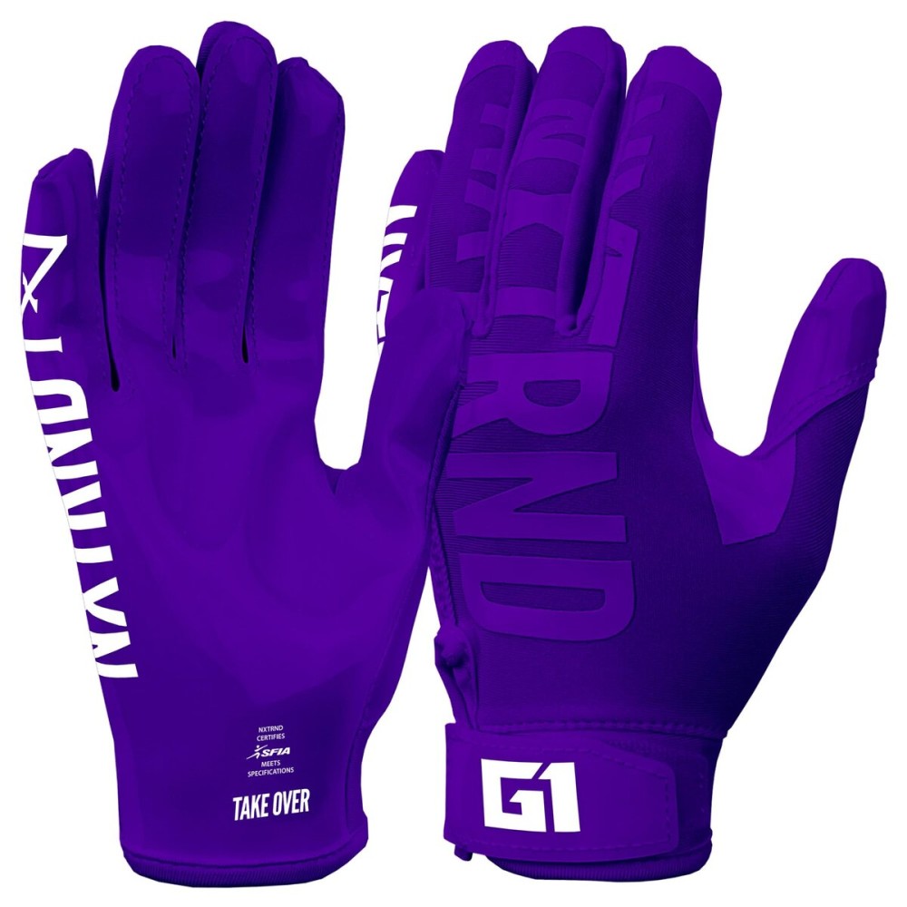 Nxtrnd G1 Youth Football Gloves, Kids Sticky Receiver Gloves (Purple, Youth Medium)