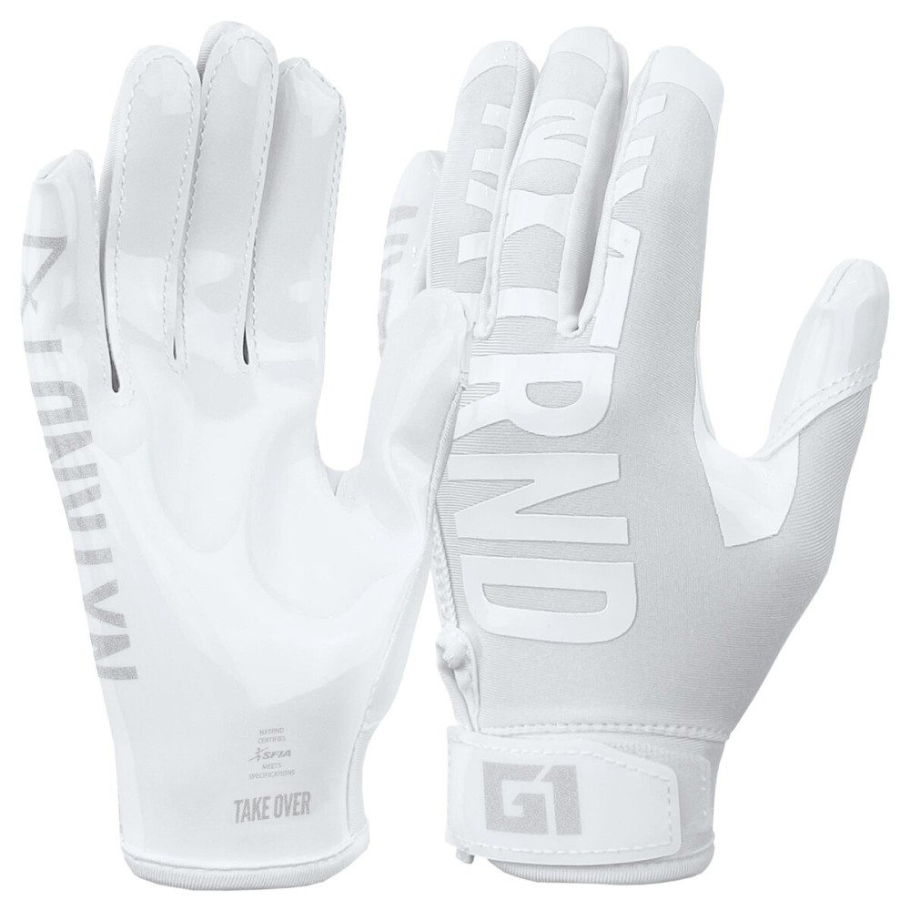 Nxtrnd G1 Youth Football Gloves, Kids Sticky Receiver Gloves (White, Youth Small)