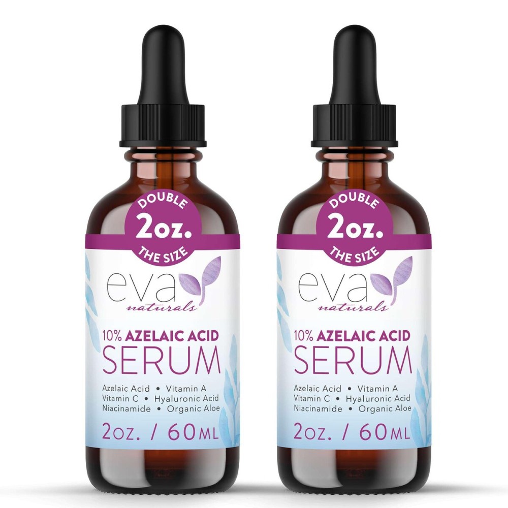 Eva Naturals Azelaic Acid Serum for Face - Niacinamide, Hyaluronic Acid, Vitamins A+C+E - Redness Relief, Dark Spots, Uneven Skin Tone, Texture, Pores, Topical Booster for Clearer Skin, 2oz 2 Pack