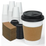 Ginkgo 100 Pack 12 oz Disposable Thickened Paper Coffee Cups with Lids and Sleeves, To Go Hot Coffee Cups, Hot Chocolate, Cocoa and Coffee Bar Supplies