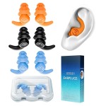 Waterproof Swimming Ear Plugs for Adults, 3 Pairs Reusable Silicone Swimmer Earplugs, Ear Protection for Showering Swimming Bathing Surfing and Other Water Sports