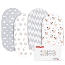 Gllquen Baby Bassinet Sheets 4 Pack, Breathable Cozy Fitted Mattress Sheet, Elastic Travel Crib Fashionable Pattern, Standard Cradle Safe Sheets for Baby Boys Girls 32x16(Rainbow)