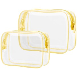PACKISM TSA Approved Toiletry Bag - 2 Pack Clear Makeup Bag Travel Essentials, Durable with Supporting Frame, 1 TSA Quart Compliant Bag for Carry-on, 1 Large Organizer for Check-in, Yellow