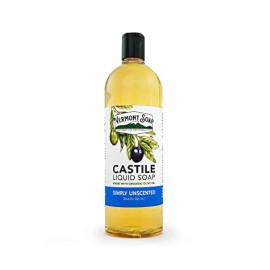 Vermont Castile Unscented Gentle Liquid Soap for Sensitive Skin, Natural Body Wash, Organic Hair Shampoo for Oily Hair, Aloe for Men & Women - 33.8 Oz